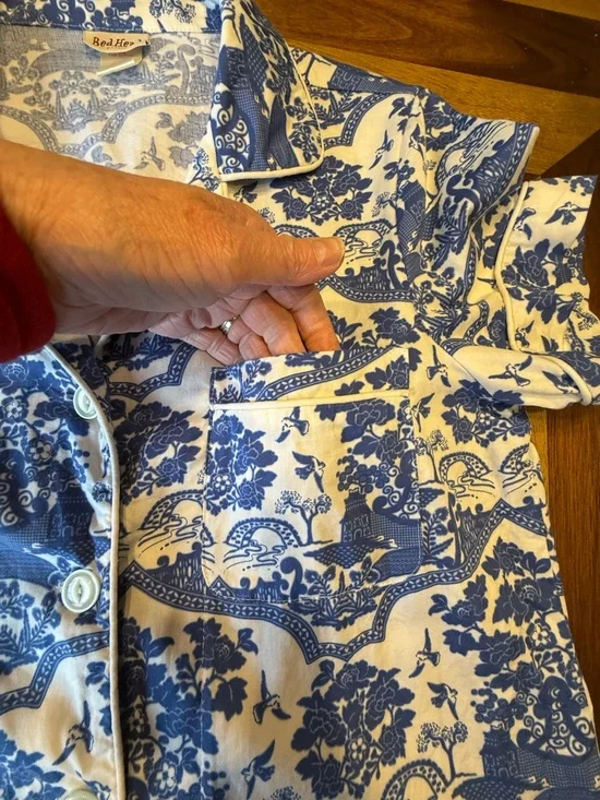 BedHead Made in Glamorous Los Angeles Blue & Cream Floral Toile Pajama Set FLAW - Picture 9 of 14